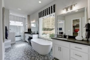 Black contrasts white bathroom design